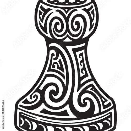 Thor's Hammer Mjolnir with tribal tattoo style and Norse mytholo