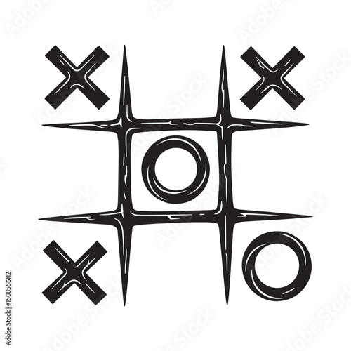 Cyberpunk Tic Tac Toe, A Black and White Vector Illustration for