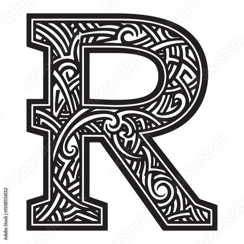 Stylized South African Rand Currency Symbol with Tribal Tattoo A