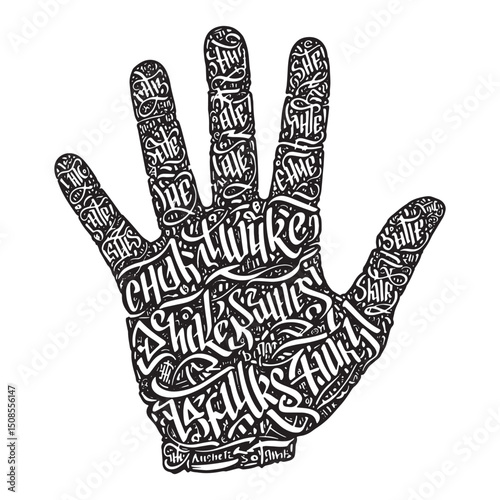 Artistic Waving Hand Silhouette with Graffiti Lettering Design V