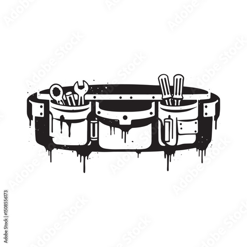 Tool Belt Icon Vector with Stencil Dripping Paint for Merchandis
