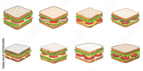 Vector illustration of multiple sandwiches, outline