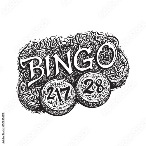 Unique bingo icon design with graffiti elements, a black and whi