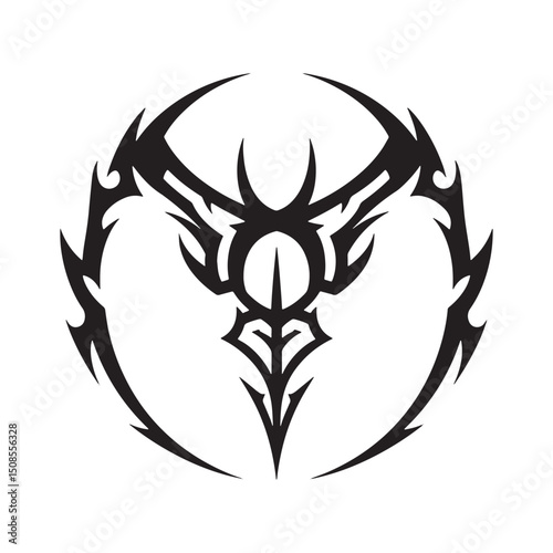 Satanic Lucifer Sigil icon with tribal tattoo style, black and w
