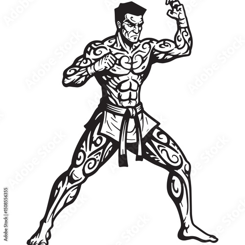 Striking warrior with tribal tattoo, embodying strength and agil