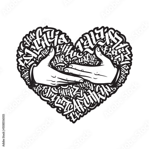 Abstract vector heart symbol created with hands and graffiti-ins