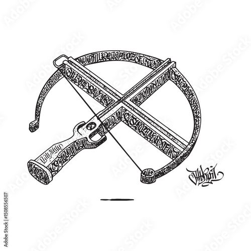 Stylized Crossbow Illustration with Graffiti Lettering for Merch