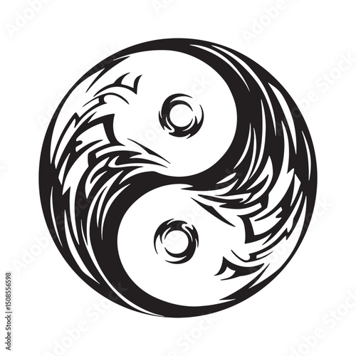 Stylized Yin and Yang Symbol with Tribal Tattoo Aesthetic Design