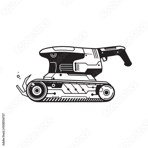 Cyberpunk Belt Sander Icon, A Black and White Vector Illustratio