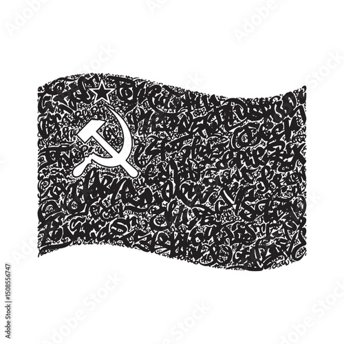 Stylized Red Iconography Flag with Hammer, Sickle, and Star Poli
