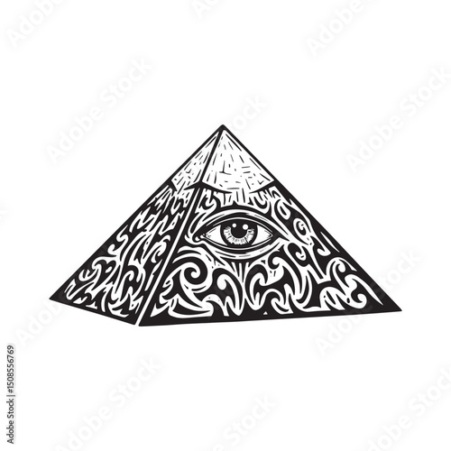 Tribal Pyramid Eye Vector Illustration for Apparel and Merchandi