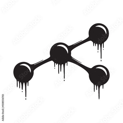 Chemical Bonding Icon with Dripping Paint Effect - Black and Whi