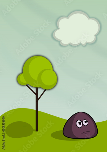 ilustracja natury i smutnego kamienia