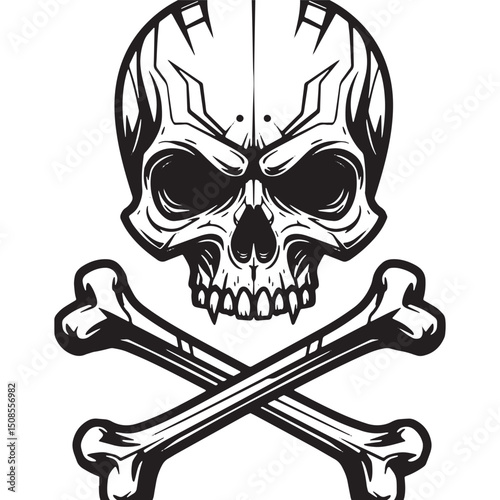 Cyberpunk Skull and Crossbones Vector Icon for Merchandise and A