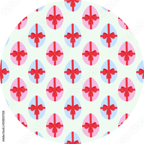 Colorful Easter Eggs with tied ribbon bow Seamless Pattern on Circle Background Easter Egg Hund fond