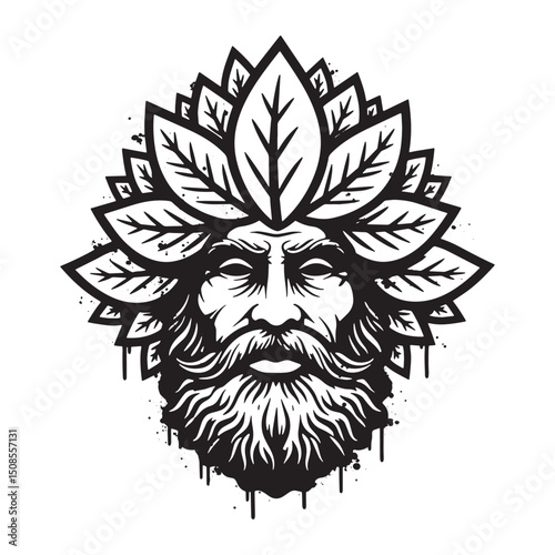 Mystical Green Man Icon with Dripping Paint Effect for Merchandi
