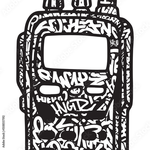 Illustrative walkie talkie silhouette featuring graffiti design