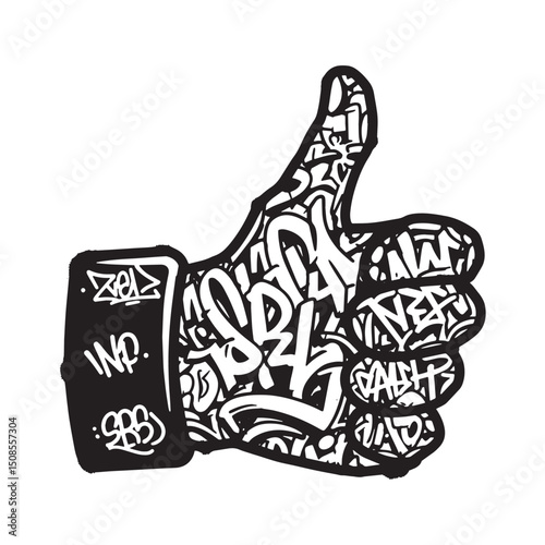 Urban Approval, Thumbs Up Hand Gesture with Graffiti Art, Vector