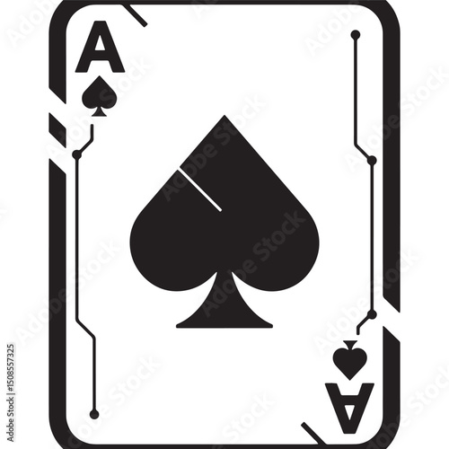 Cyberpunk Ace of Spades Black and White Vector for Apparel Print