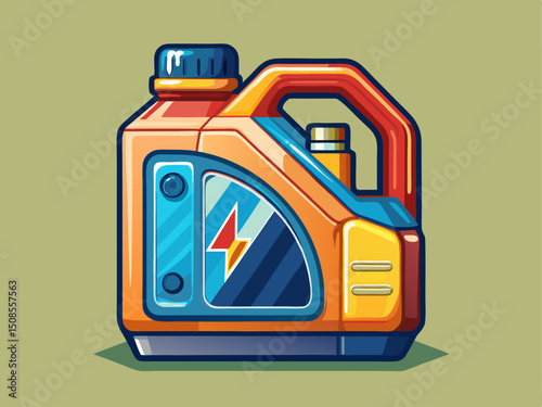 A professional vector illustration of an engine oil canister with handle and screw cap, on a solid background