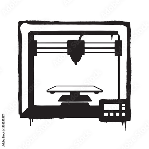 Monochrome stencil art 3D printer vector graphic for merchandise