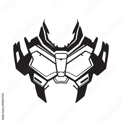 Futuristic Cyberpunk Armor Icon - Black and White Vector Illustr