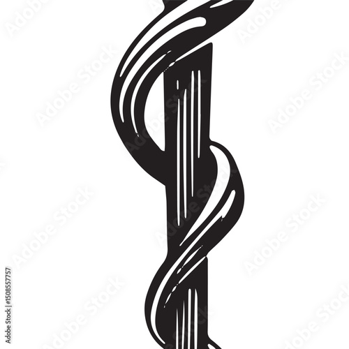 Mystical Merlin's Staff with Tribal Tattoo Design - Black and Wh