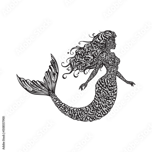 Elegant mermaid silhouette adorned with intricate stylized lette