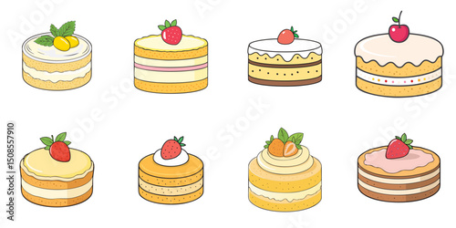 Vector illustration of multiple sponge cakes, outline

