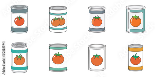 Vector illustration of multiple canned tomatoes, outline
