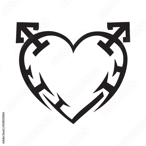 Bold Transgender Pride Heart Icon with Tribal Tattoo Style Desig