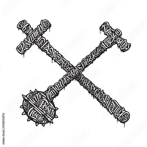 Crossed Crook and Flail Graffiti Design: Edgy Black and White Ap