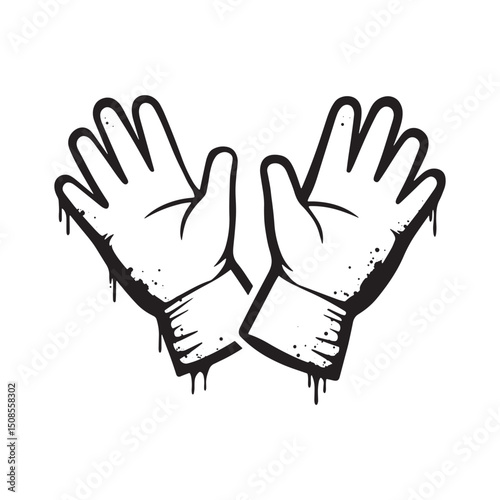 Gloves icon with dripping paint stencil, black and white vector
