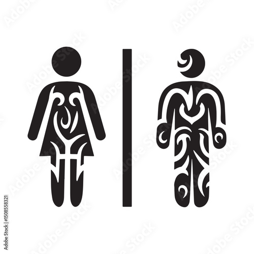 Stylized Gender Neutral Restroom Sign with Tribal Tattoo Design
