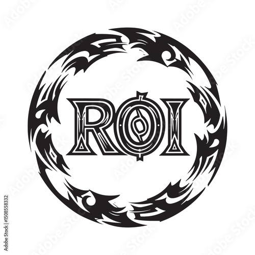 Return on Investment Icon with Tribal Tattoo Style Vector Illust