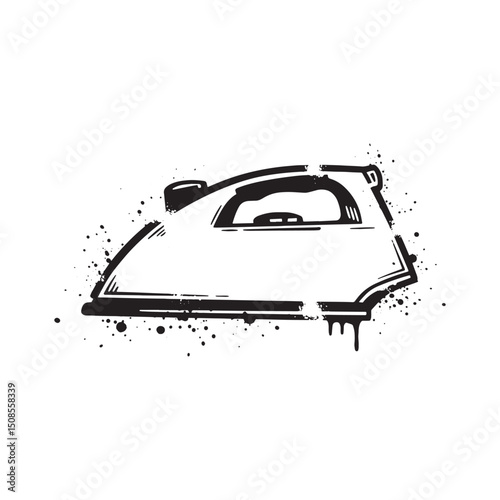 Monochrome stencil art, An iron icon with dripping paint design