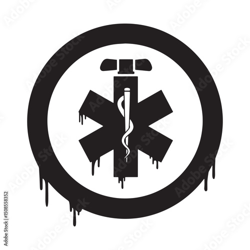Distressed Emergency Services Star Icon with Dripping Paint Effe