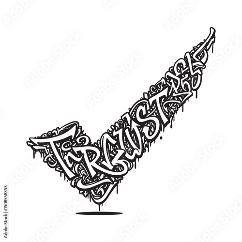 Trust Graffiti Tick, Bold Black and White Vector for Urban Appar