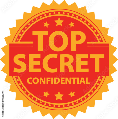 Bold, red and yellow "Top Secret" vector stamp graphic emphasizing confidentiality of data.
