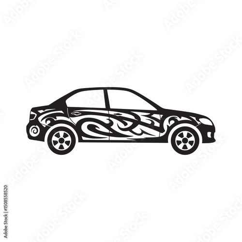 Tribal Tattoo Car Rental Design, Striking Black and White Vector