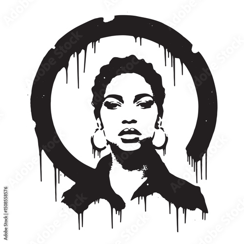 Feminist Icon Stencil with Dripping Paint in Black and White Vec