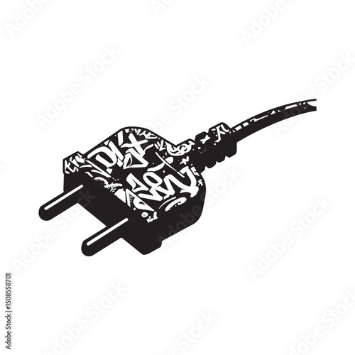 Electric Plug with Graffiti Vector Illustration for Merchandise