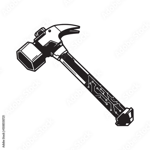 Cyberpunk Hammer Icon Vector Illustration for Merchandise Appare