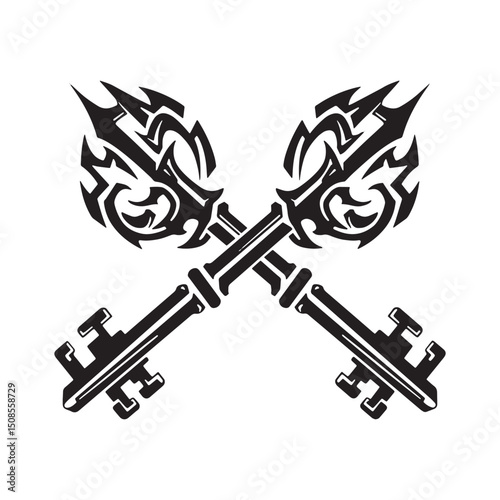 Vatican Secret Archives Keys Icon Tribal Tattoo Style Black and