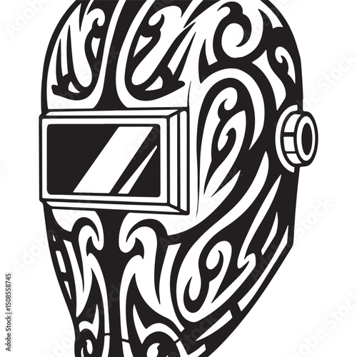 Welding Mask Icon with Tribal Tattoo Style for Merchandise Appar
