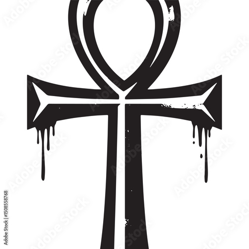 Modern Ankh Symbol with Dripping Paint Effect for Apparel Design