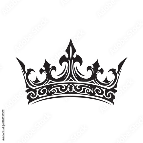 King Arthur Crown Icon with Tribal Tattoo Style Vector Design fo