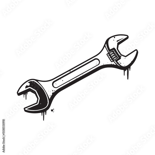 Monochrome Crowfoot Wrench with Dripping Stencil Paint for Appar