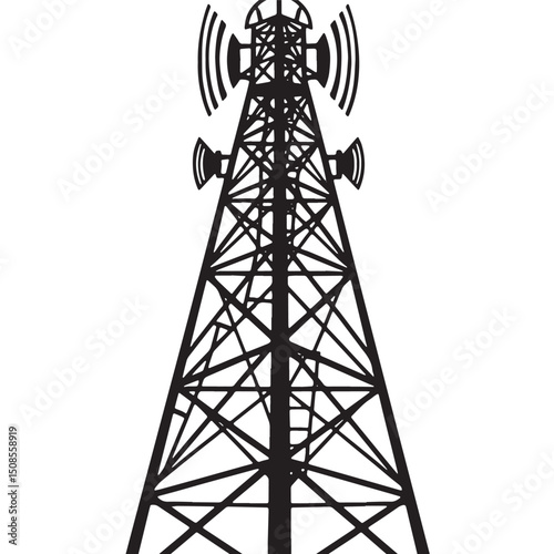 Monochrome Vector Illustration of a Telecom Tower for Apparel De