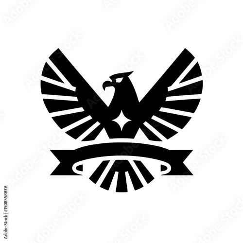 Bold Eagle Silhouette Illustration with Open Wings and Blank Banner